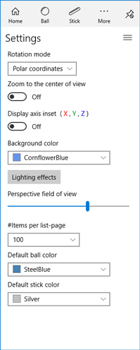 Setting tab page in sidebar of Ball & Stick viewer application