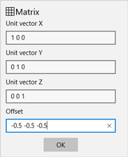 Popup window to configure matrix that is to be applied to ball positions.